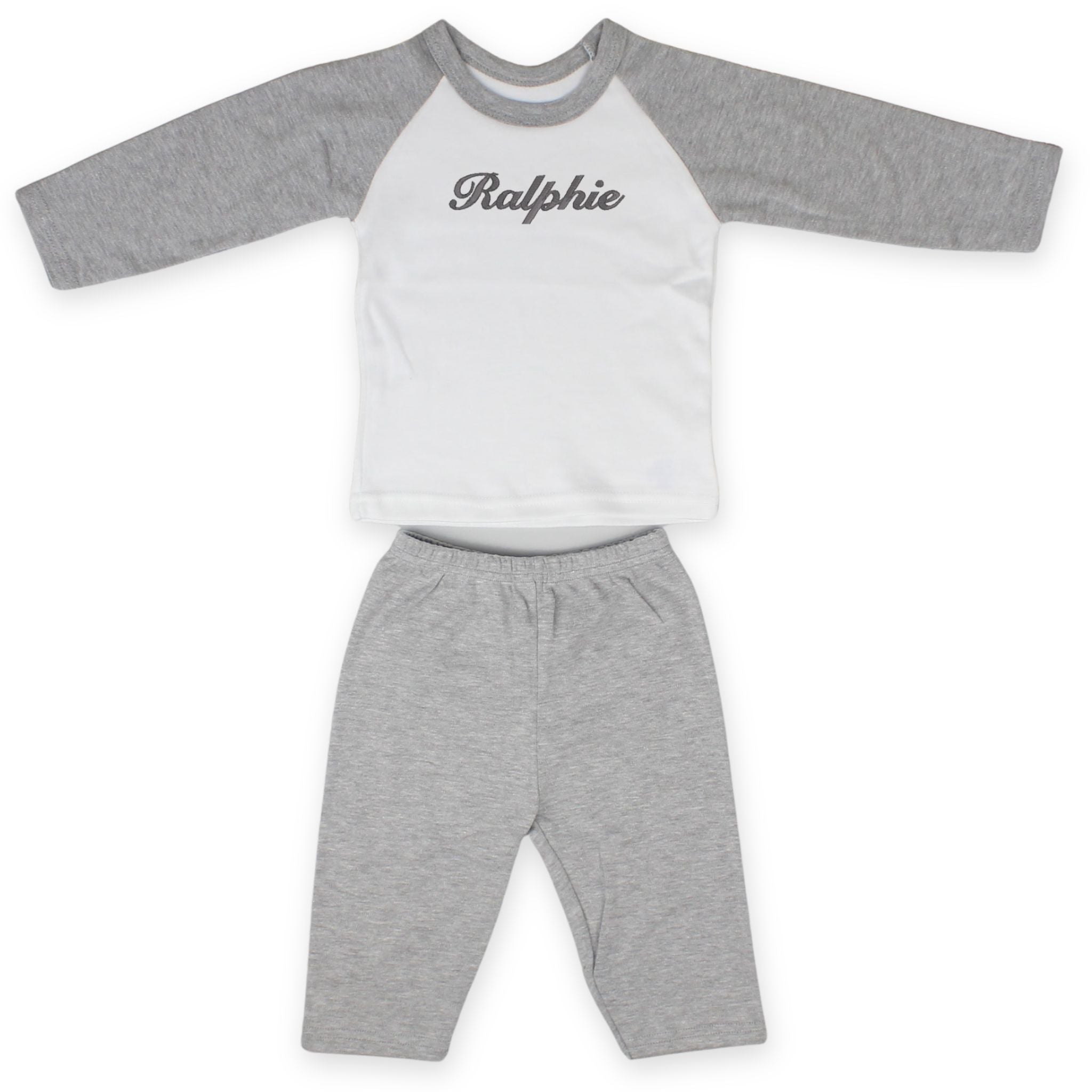grey and white lounge set personalised