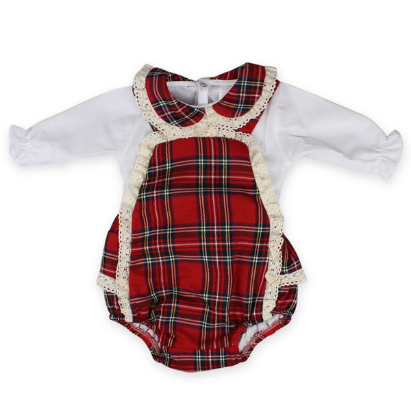 baby girls red tartan romper with blouse 
