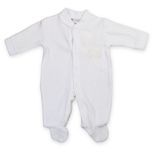 baby unisex velour white sleepsuit
