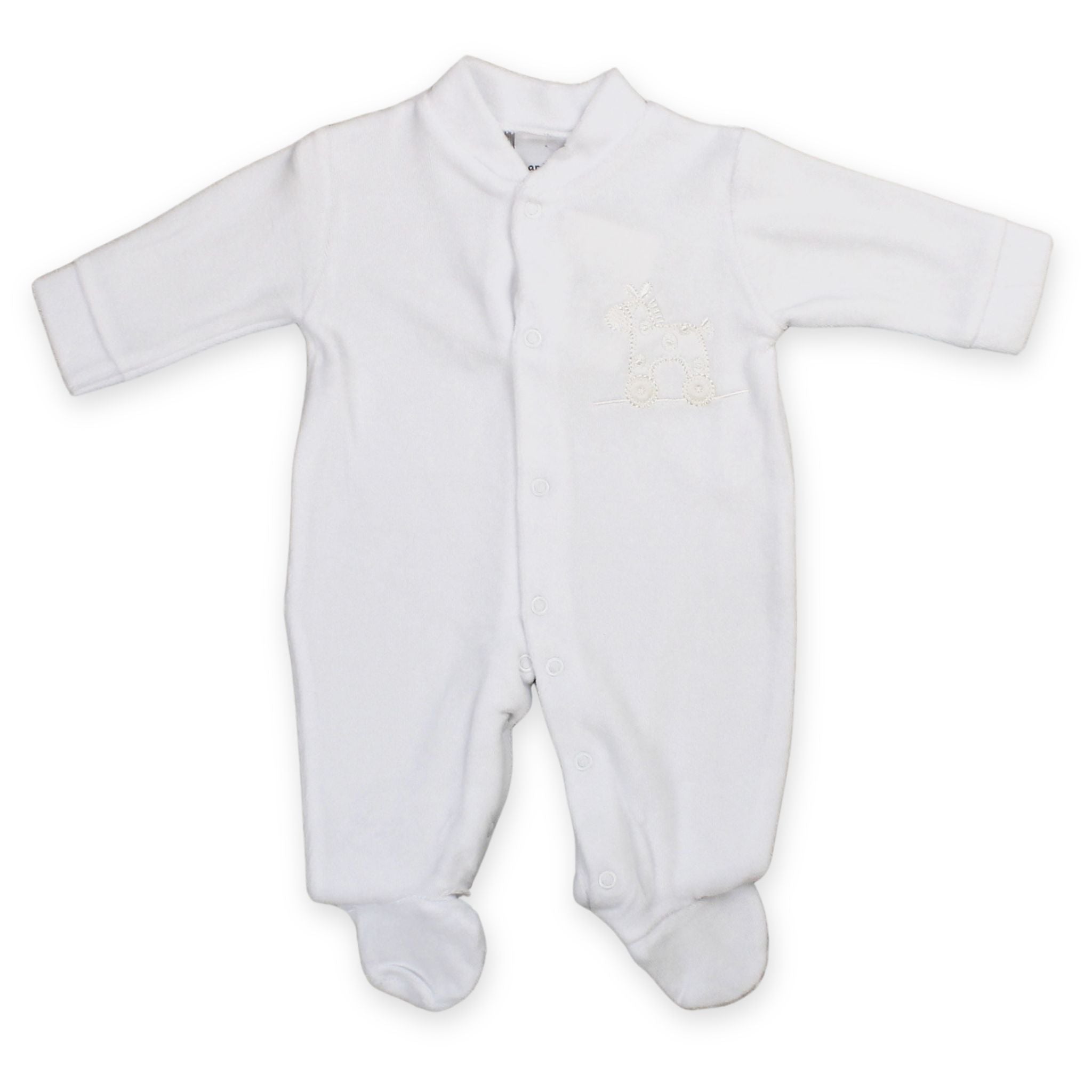 baby unisex velour white sleepsuit