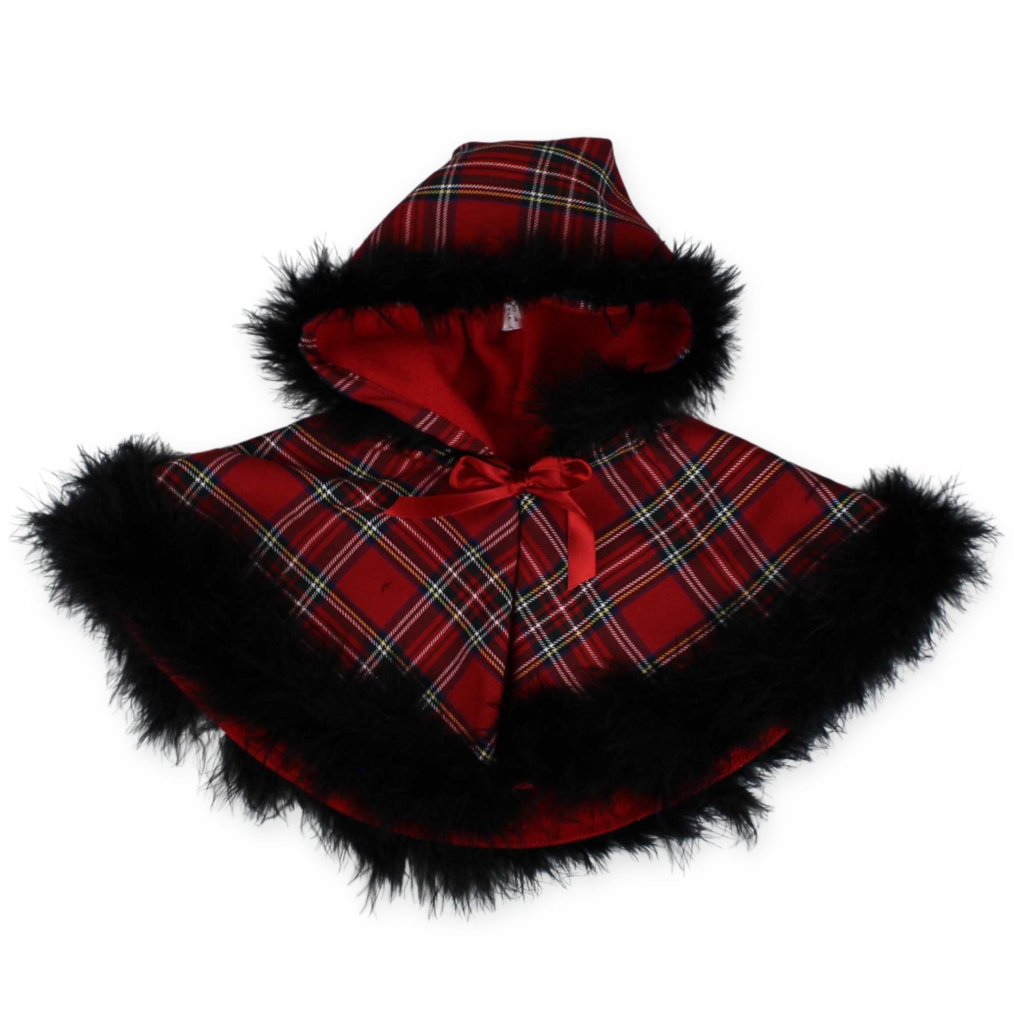 baby girls red tartan maribou feather cape