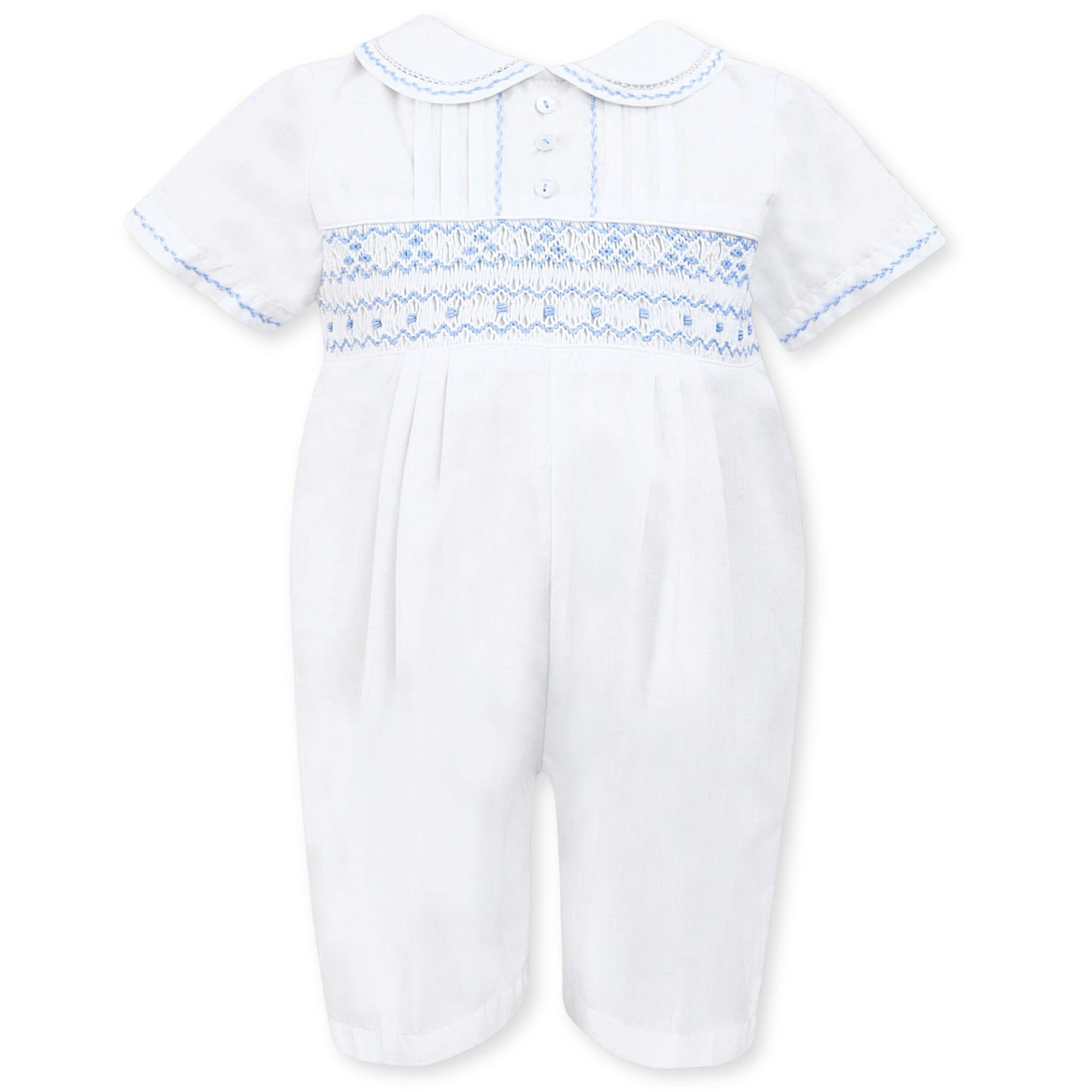 sarah louise white blue christening  outfit