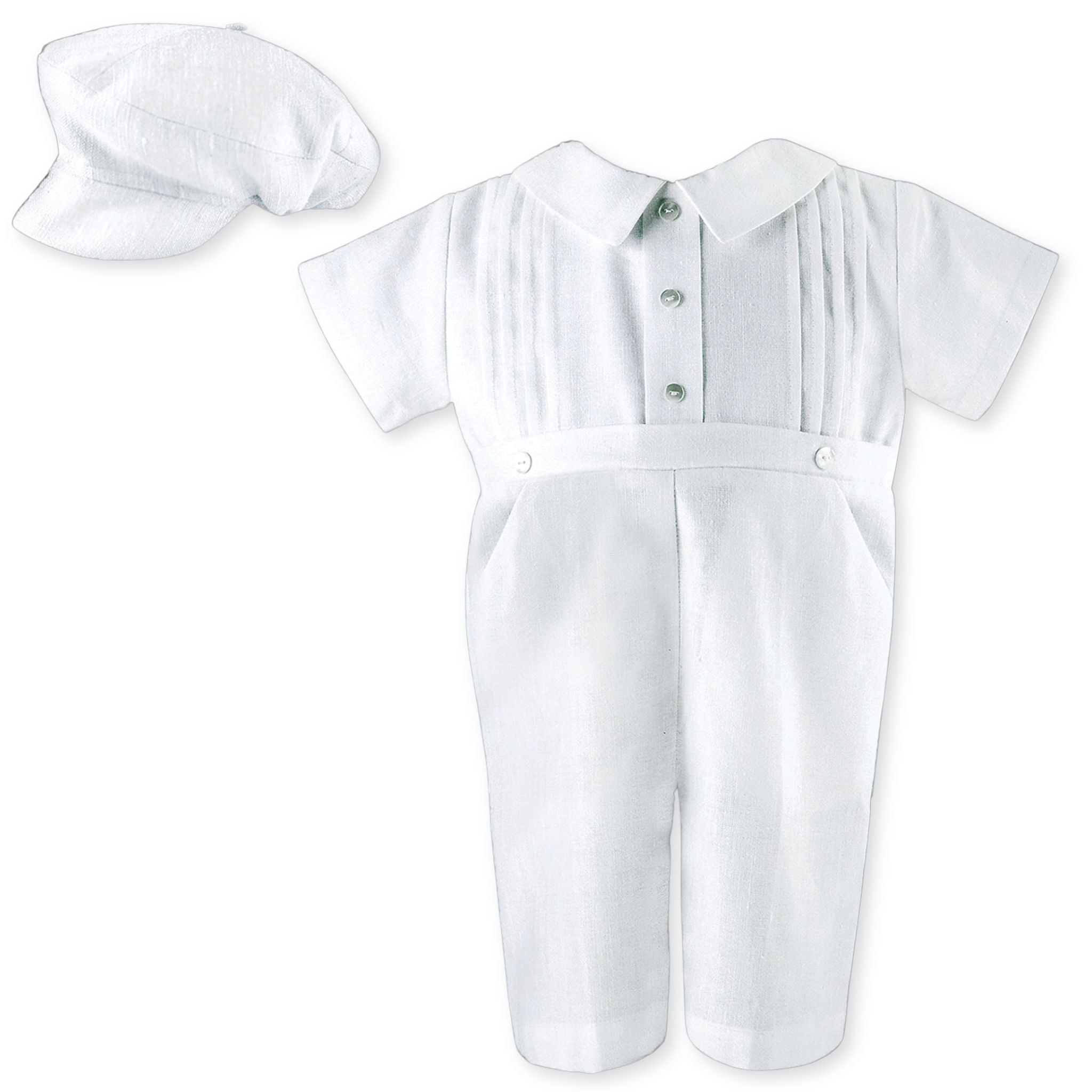baby boys christening romper with hat linen