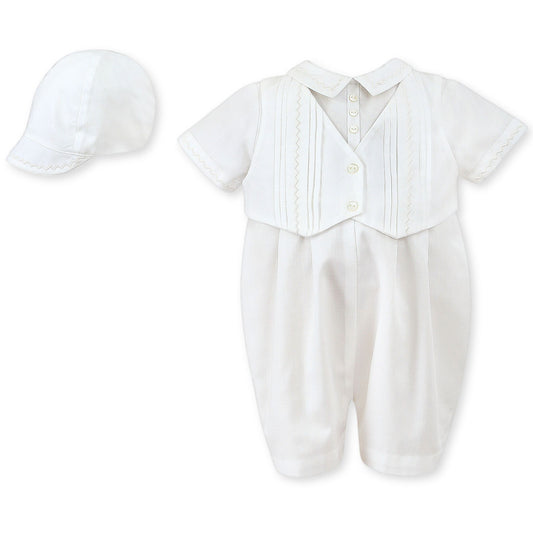 baby boys christening romper hat ivory with matching hat