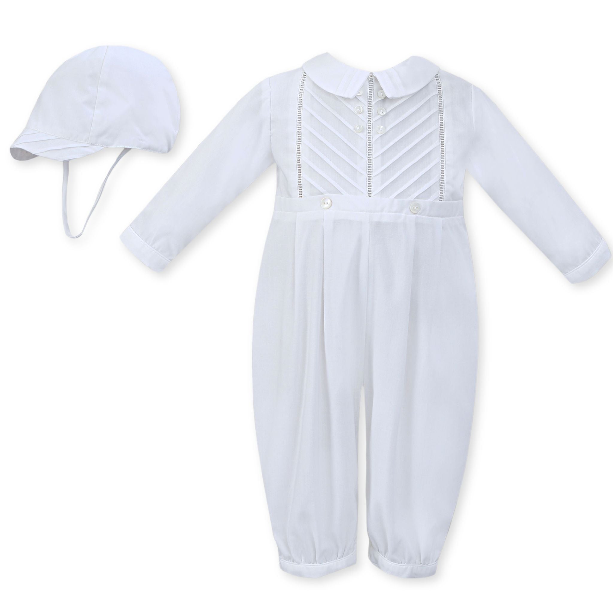 sarah louise boys christening romper with hat white
