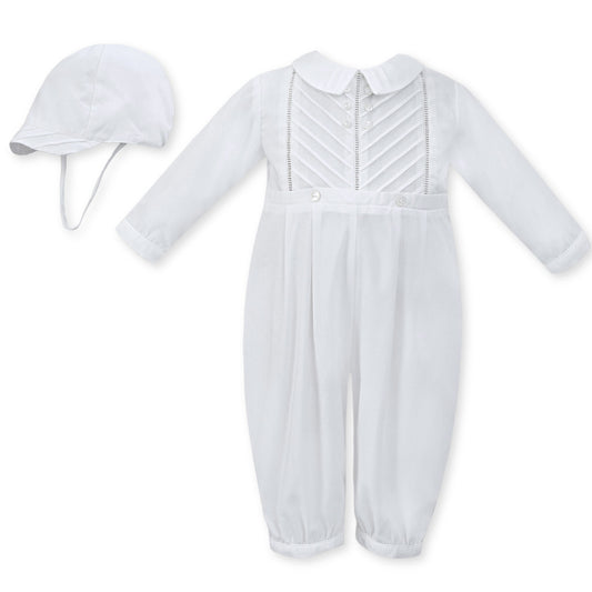 sarah louise boys christening romper with hat white