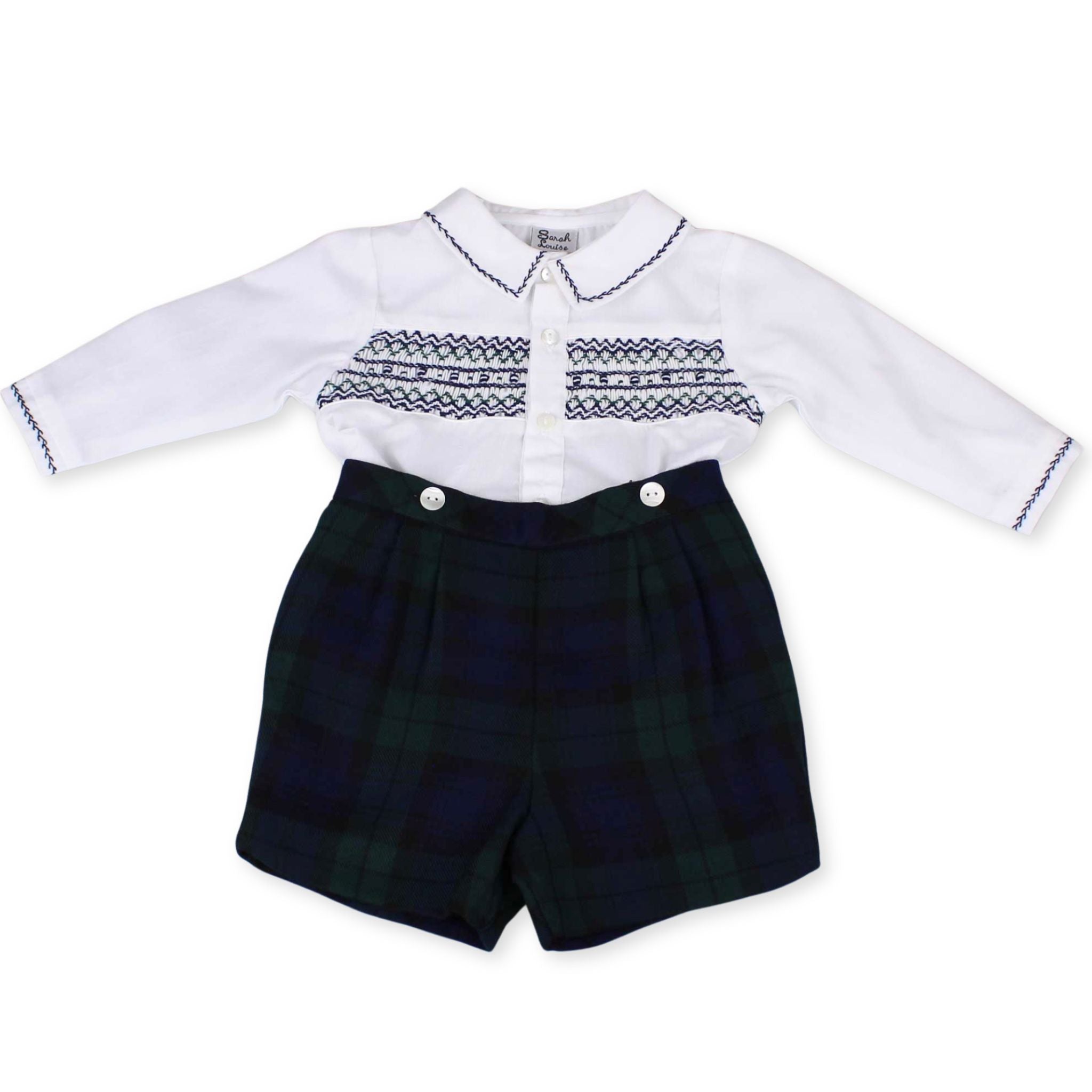 Baby Boys 2 Piece Tartan Shorts and Shirt Outfit - Sarah Louise 012855