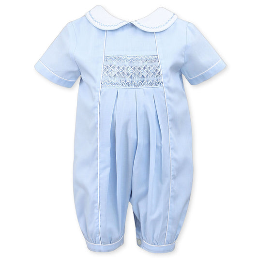 baby boys blue christening romper sarah louise