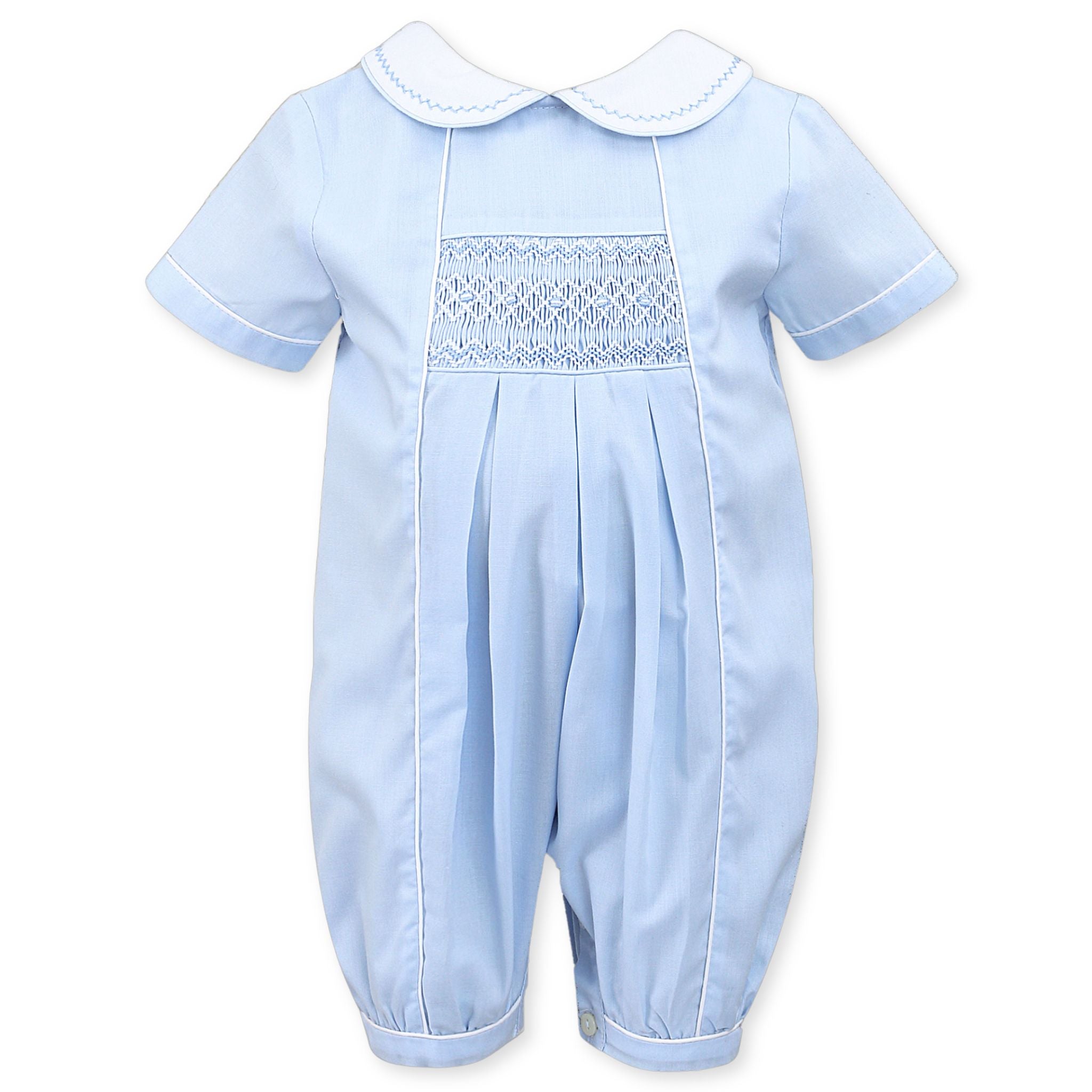 baby boys blue christening romper sarah louise