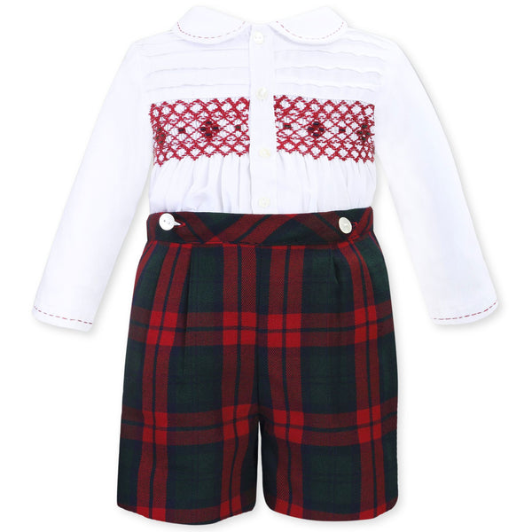 sarah louise boys outfit tartan shorts