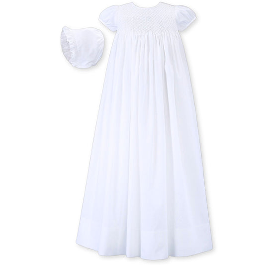 baby girls christening gown and bonnet in white