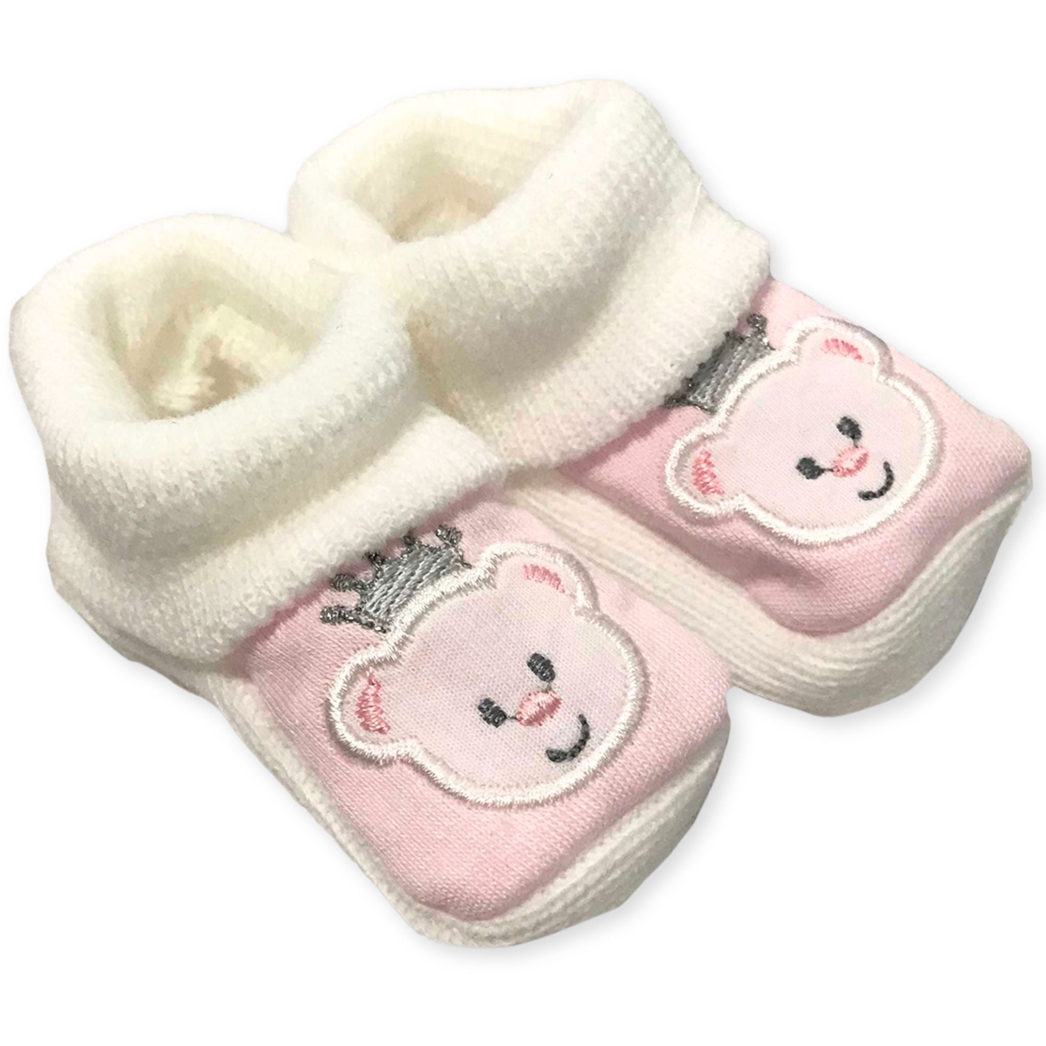 baby girl boties cream and pink with embroidered bear