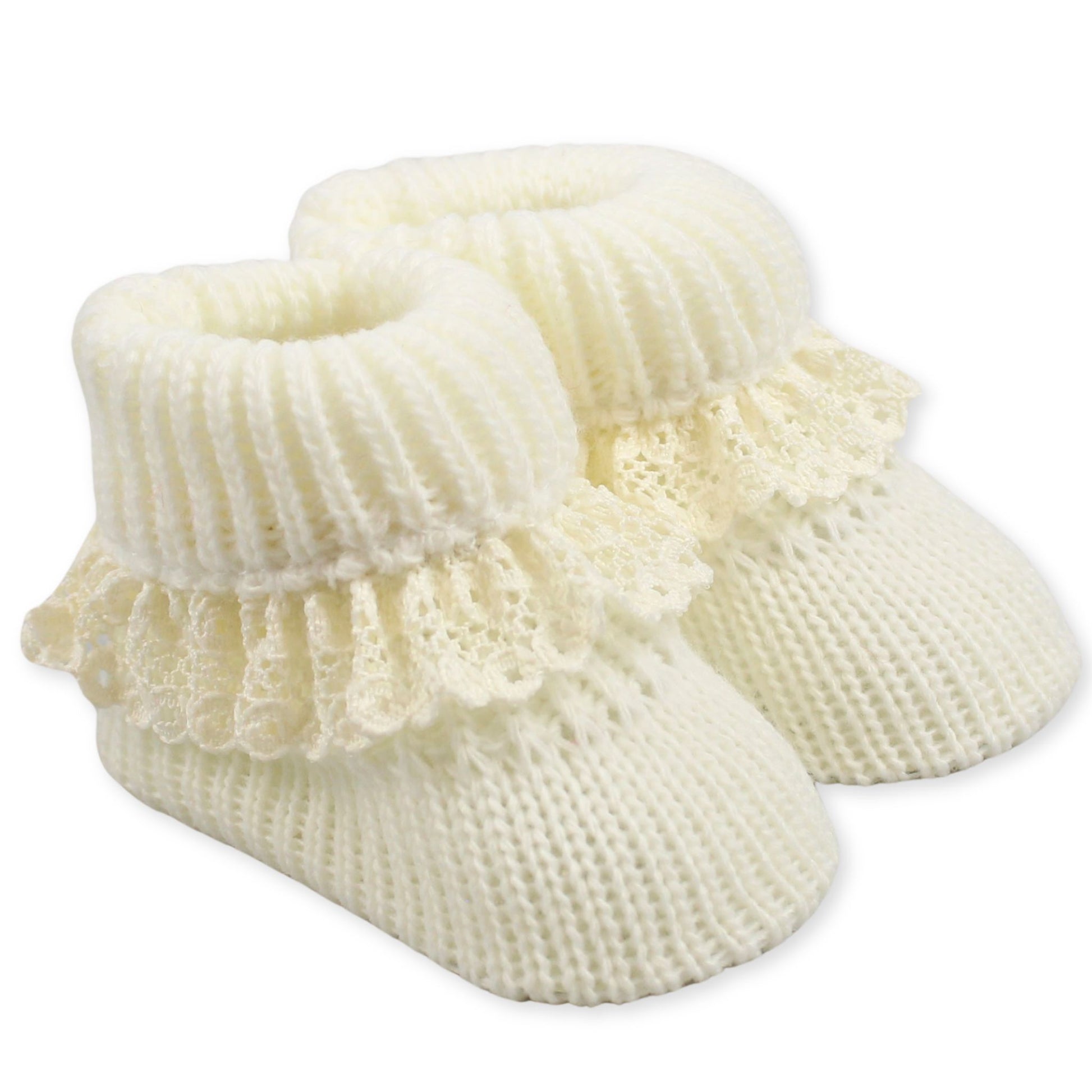 Cream Baby knitted Booties with lace Newborn to months – Lullaby