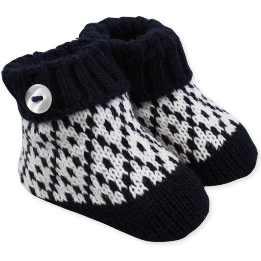 navy knitted booties baby