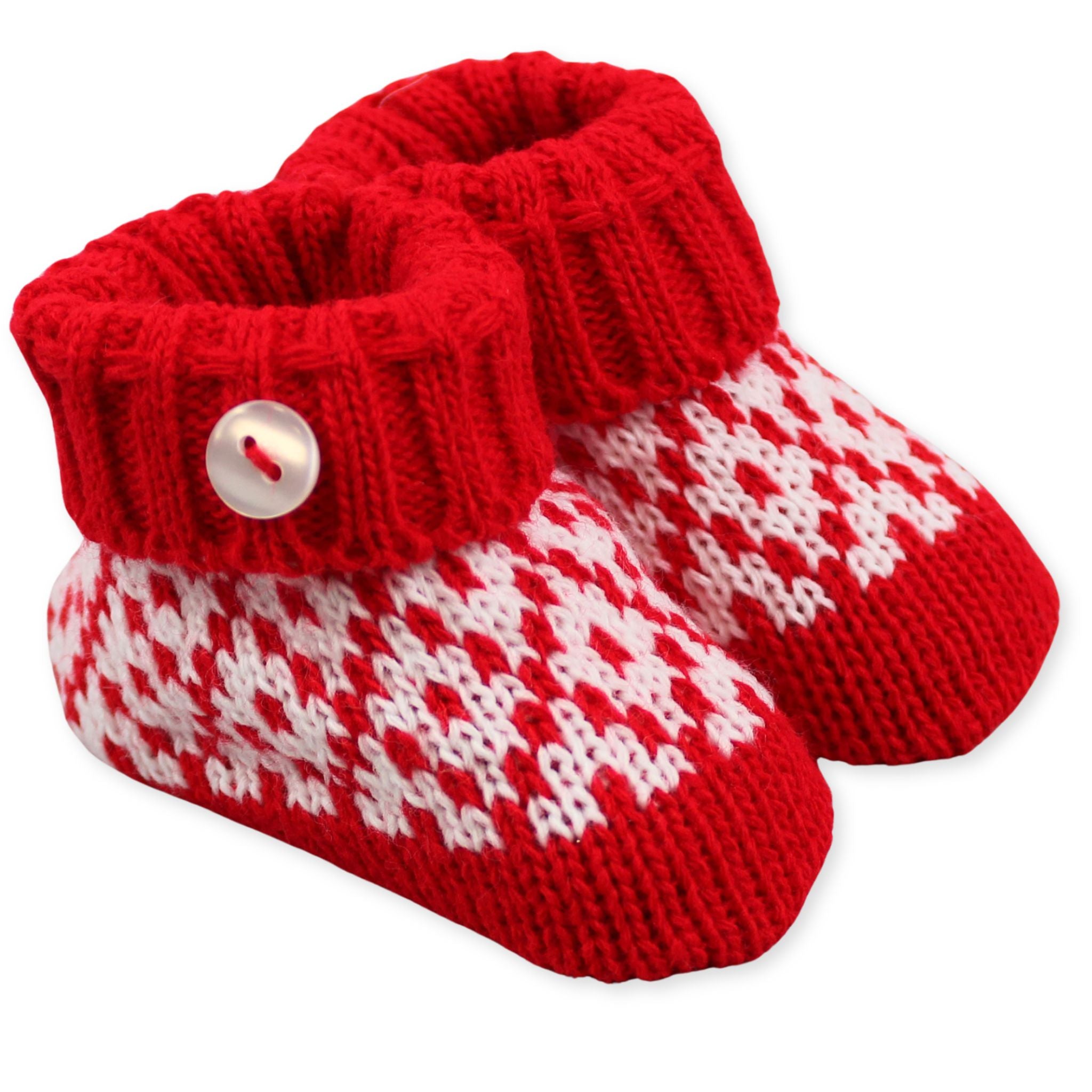 baby unisex red knitted booties