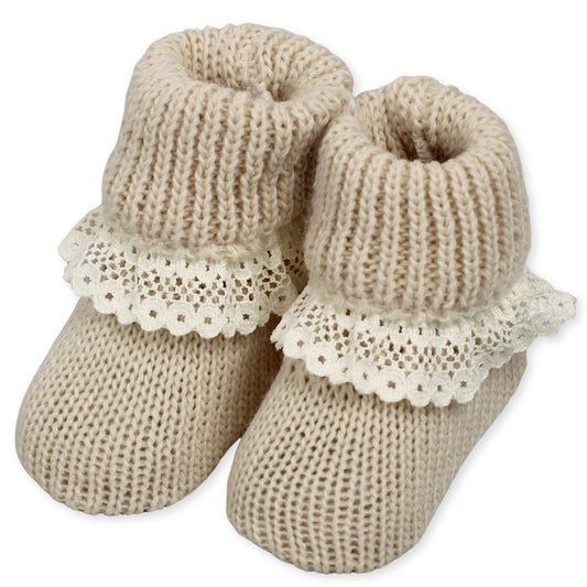 beige baby knitted booties