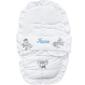 personalised car seat footmuff cosytoes white with grey boes