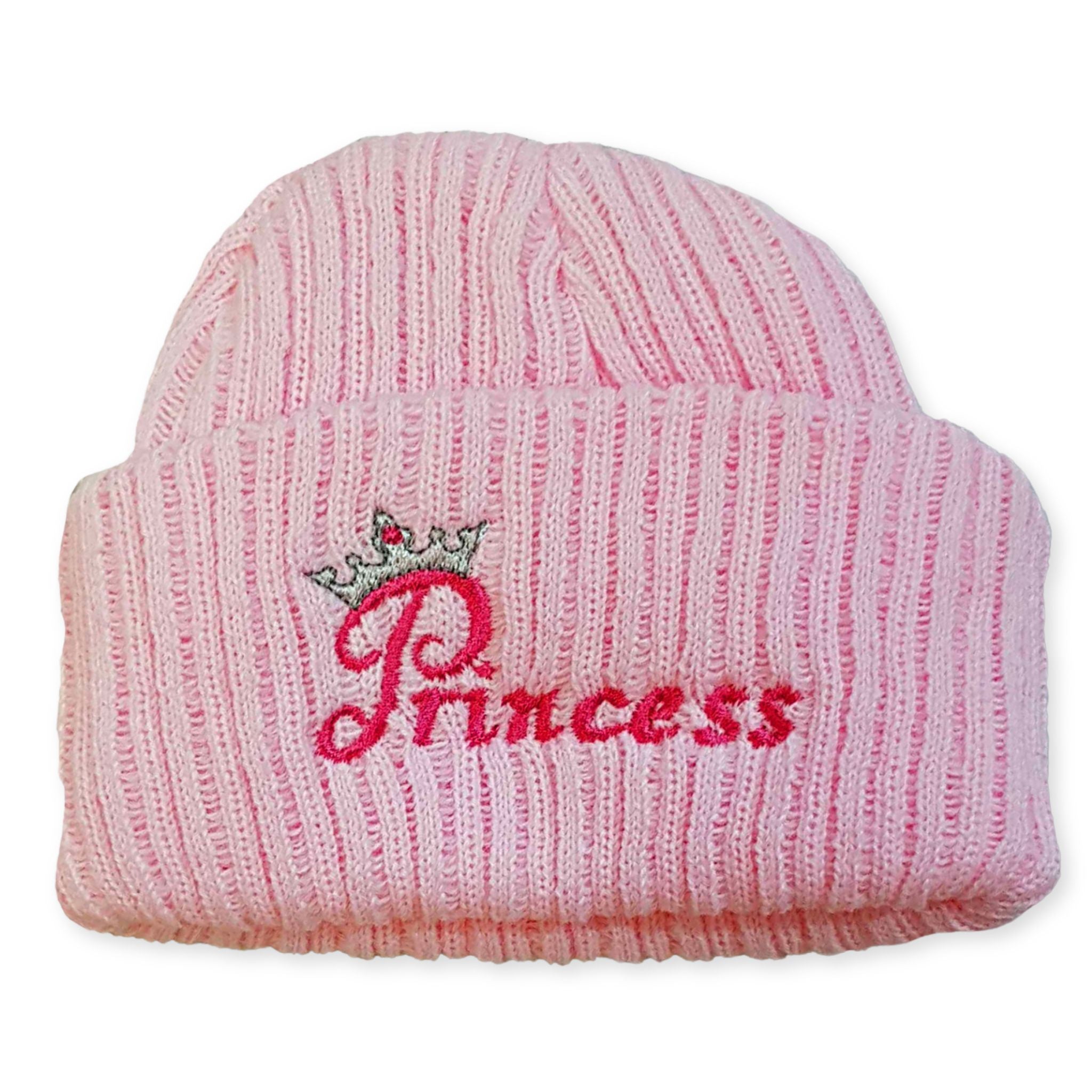 newborn baby girl hat pink with princess embroidery beanie