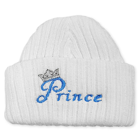 newborn baby white hat white beanie with prince embroidery