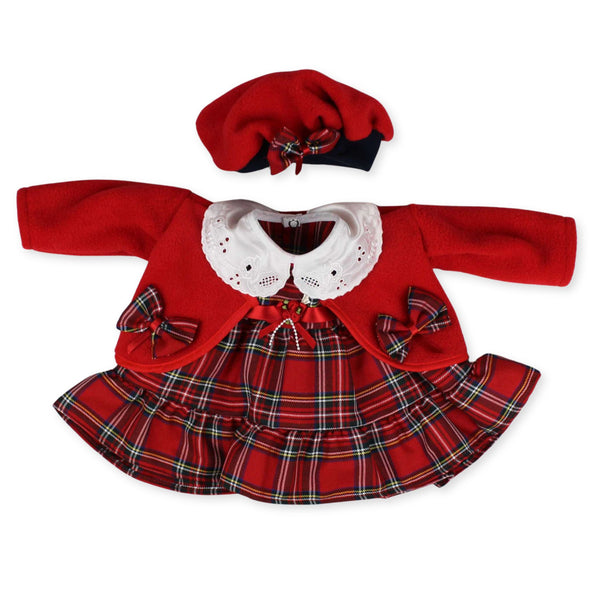 baby girls 3 piece outfit beret jacket and red tartan dress 