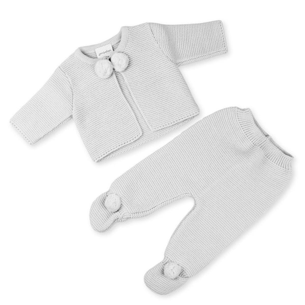 grey two piece knitted outfit