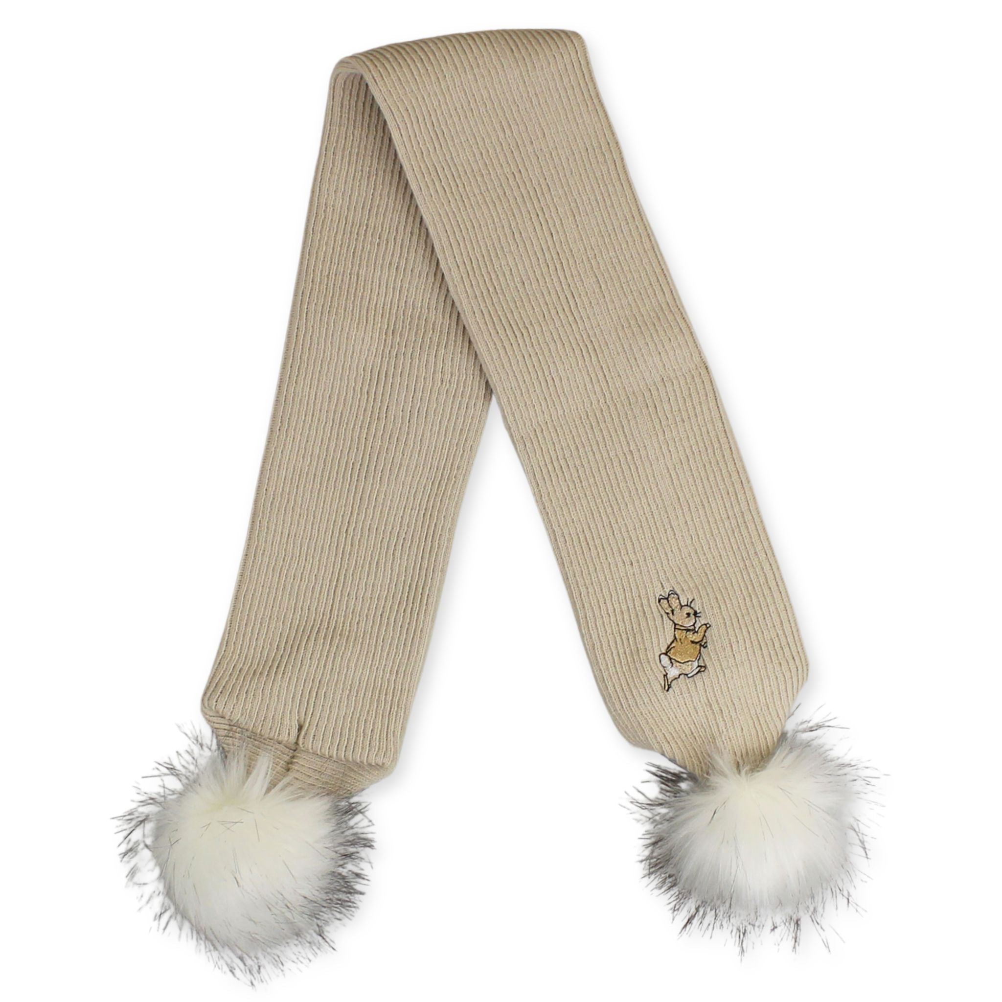 baby boys beige peter rabbit scarf with poms