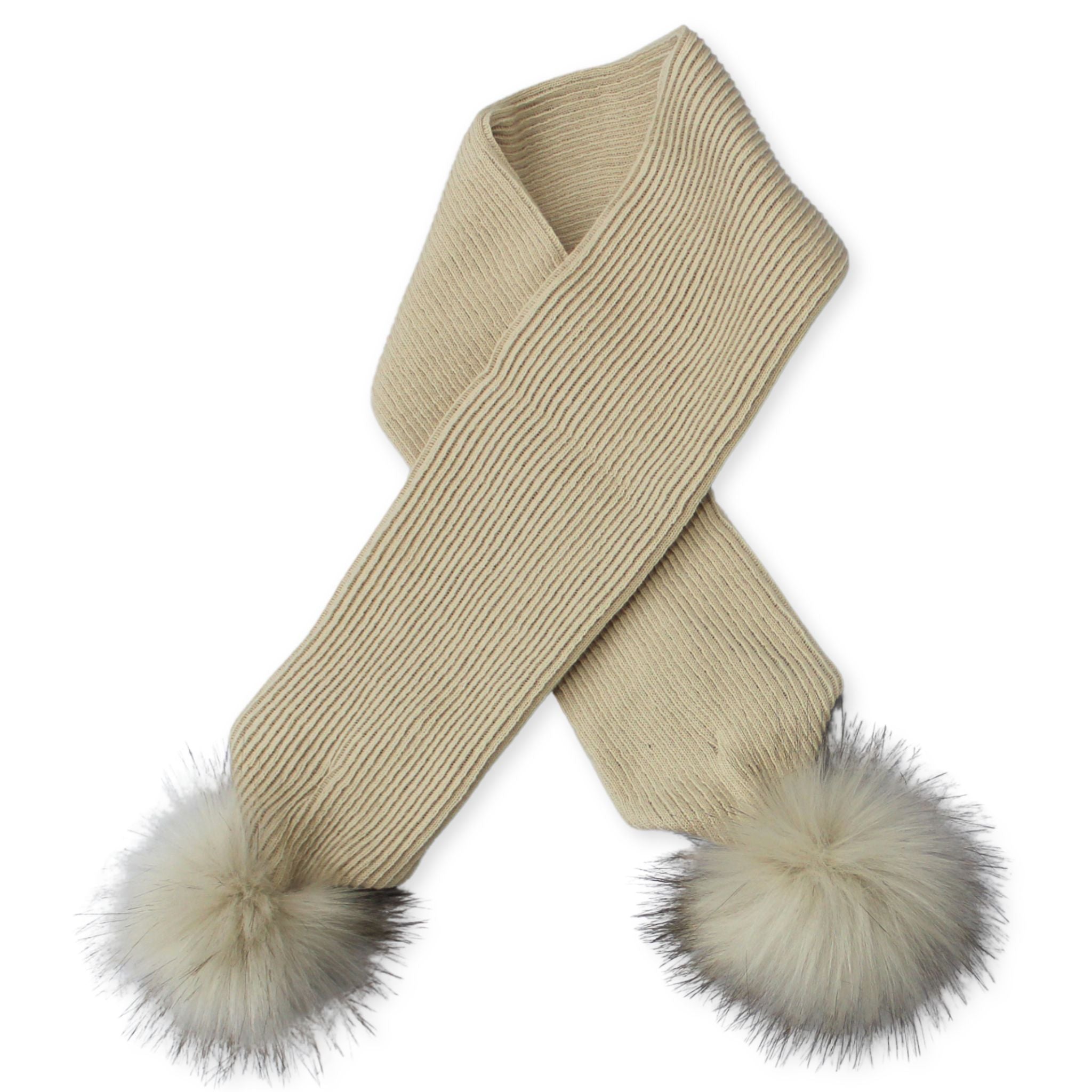 baby unisex pom pom scarf in beige