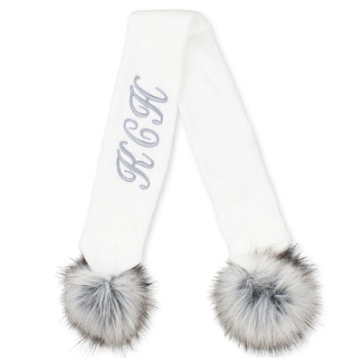 Personalised Baby Scarf White with Faux Fur pom poms