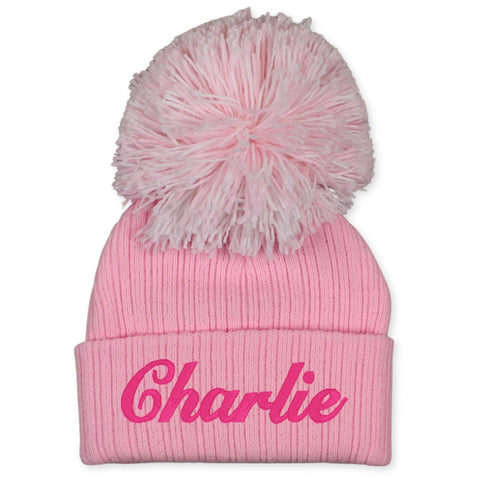baby girl custom name pom hat in pink