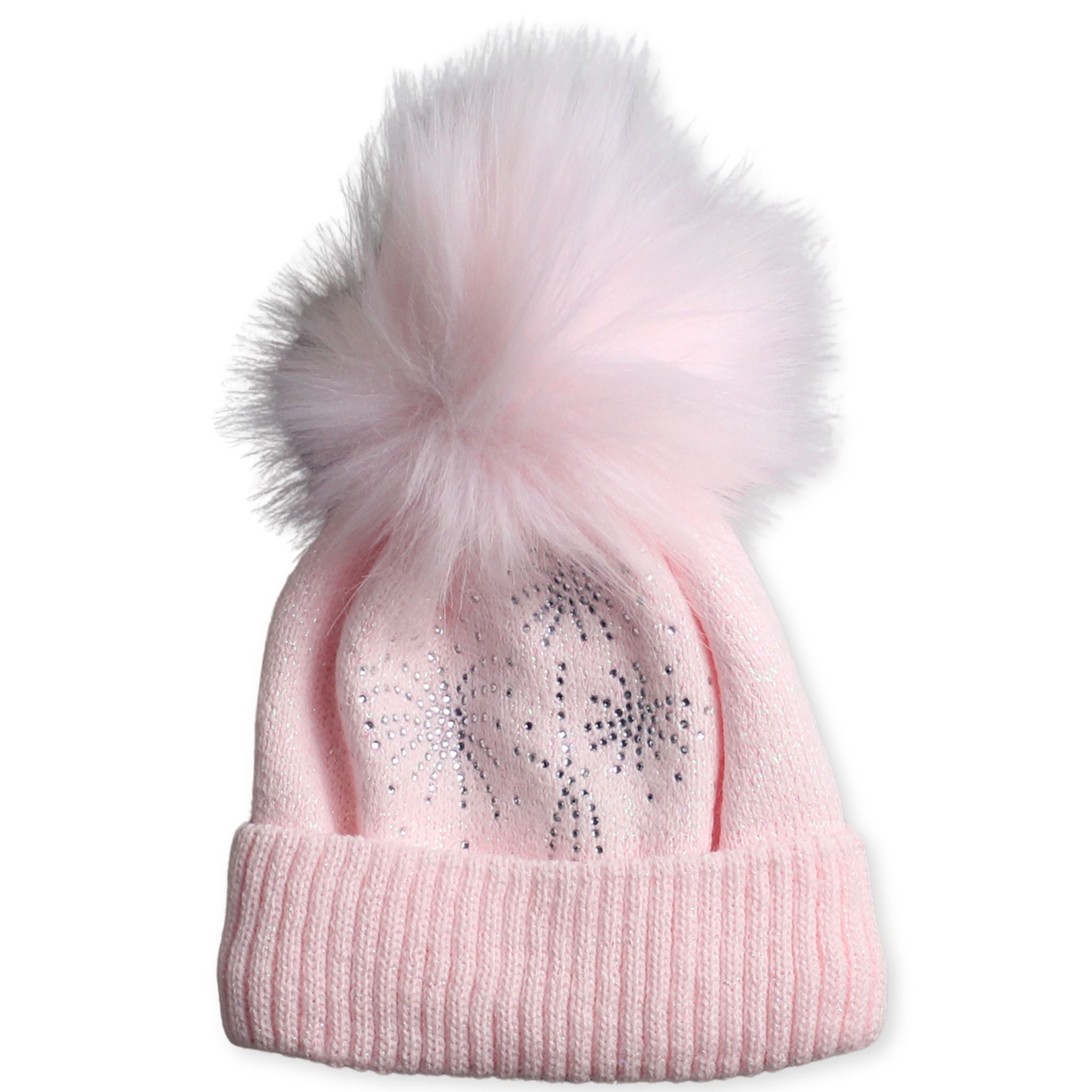 Baby Girls Pink Fur Pom Knitted Hat - Confetti
