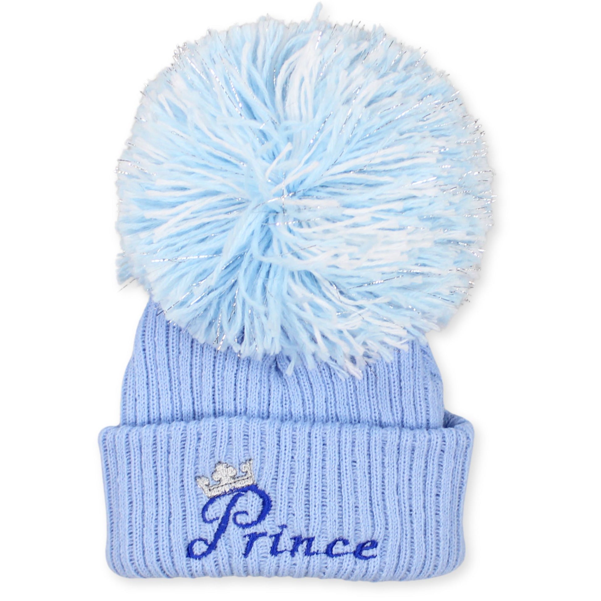 Shop Baby Boys Prince Blue Pom Hat UK Made for Newborns to