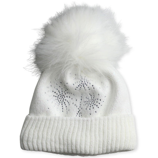 girls white pom pom hat