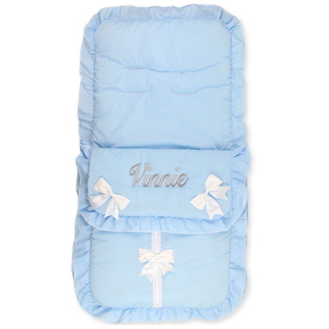 Personalised Blue Cosy Toes / Footmuff - With White Bows