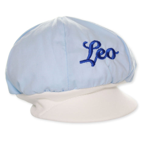 personalised baby boys blue baker style hat
