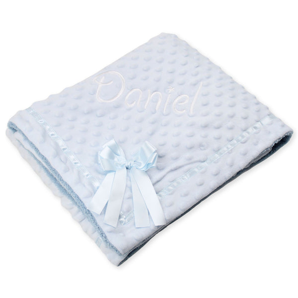 personalised blue blanket with bow