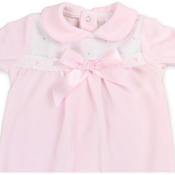 baby girls pink diamante sleepsuit