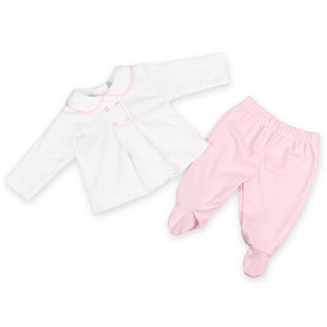 baby girls two piece cotton set pink and white