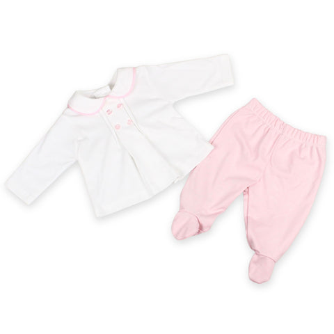 baby girls two piece cotton set pink and white