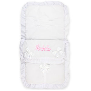 white unisex satin bow footmuff cosytoes