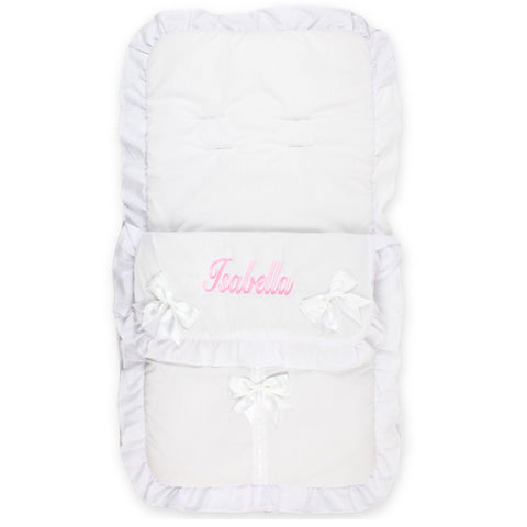 white unisex satin bow footmuff cosytoes