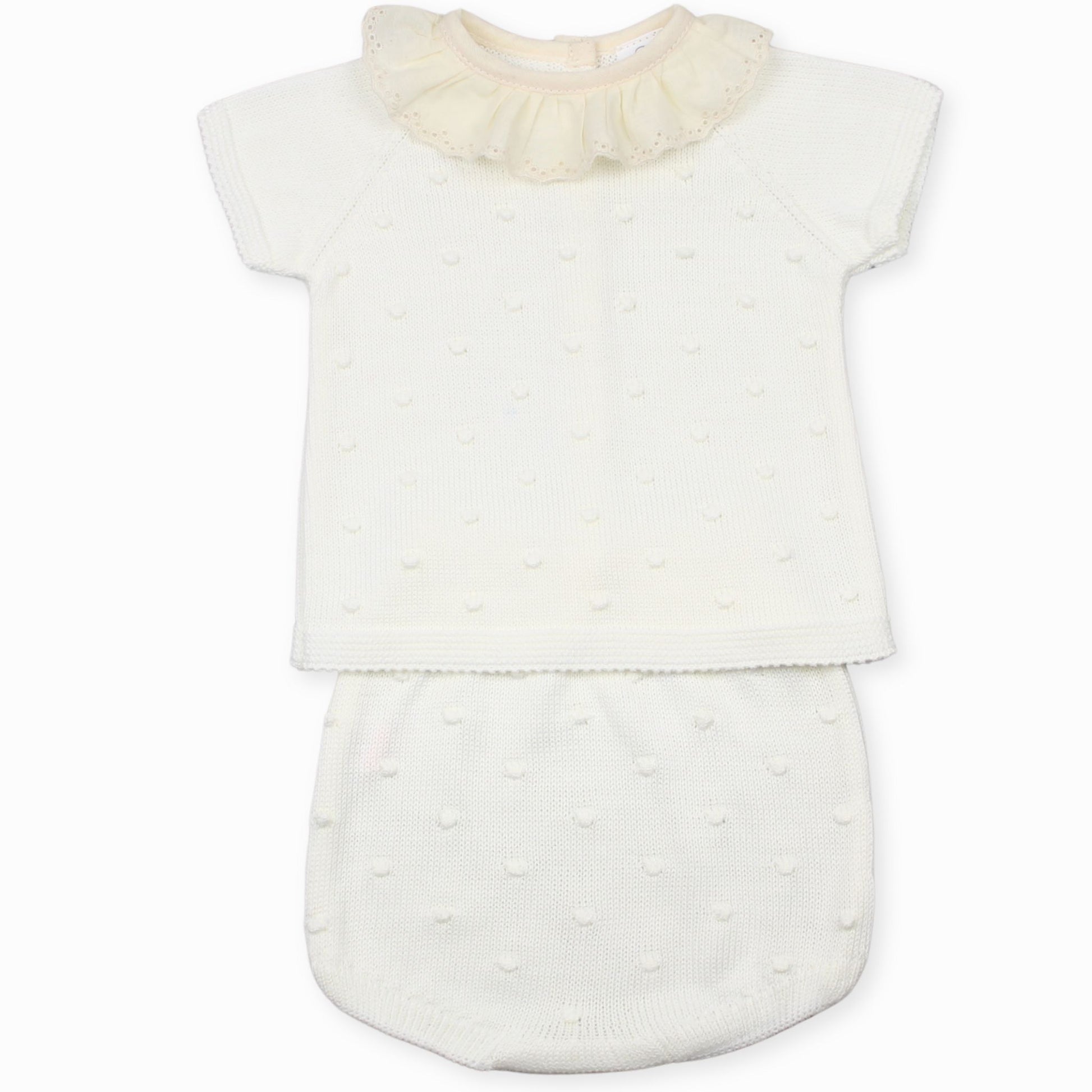 baby girls two piece cream and beige knitted outfit