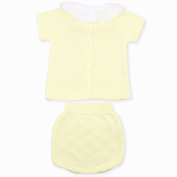 Baby Girls Yellow Knitted Two Piece Set with White Ruffle Collar – Spanish Style