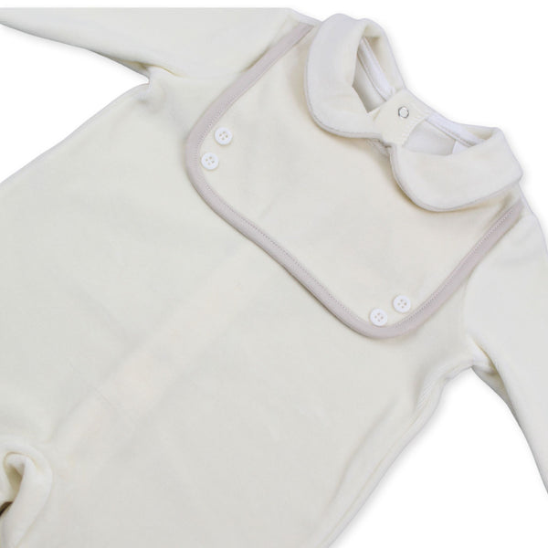 Baby Unisex Cream Velour Sleepsuit with Peter Pan Collar – Made in Portugal