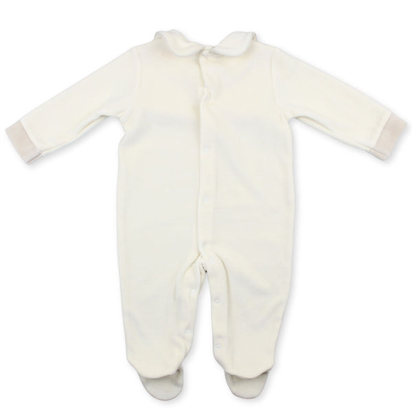 Baby Unisex Cream Velour Sleepsuit with Peter Pan Collar – Made in Portugal