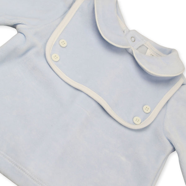Baby Boys Blue Velour Two Piece Outfit with Peter Pan Collar – Made in Portugal