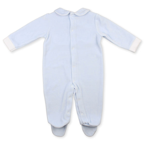 Baby Boys Blue Velour Two Piece Outfit with Peter Pan Collar – Made in Portugal