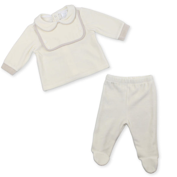beige veour baby boy 2 piece outfit