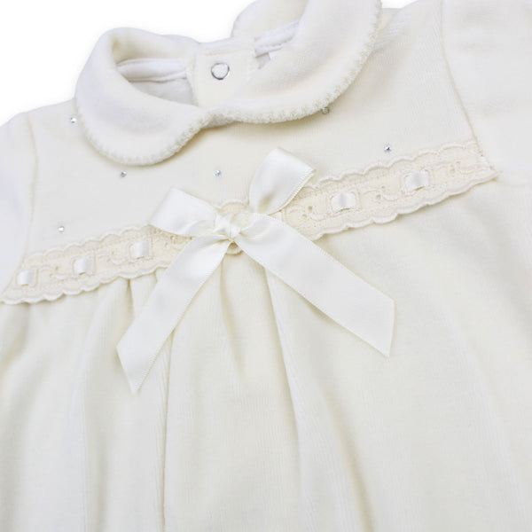 Baby Girls Cream Velour Sleepsuit