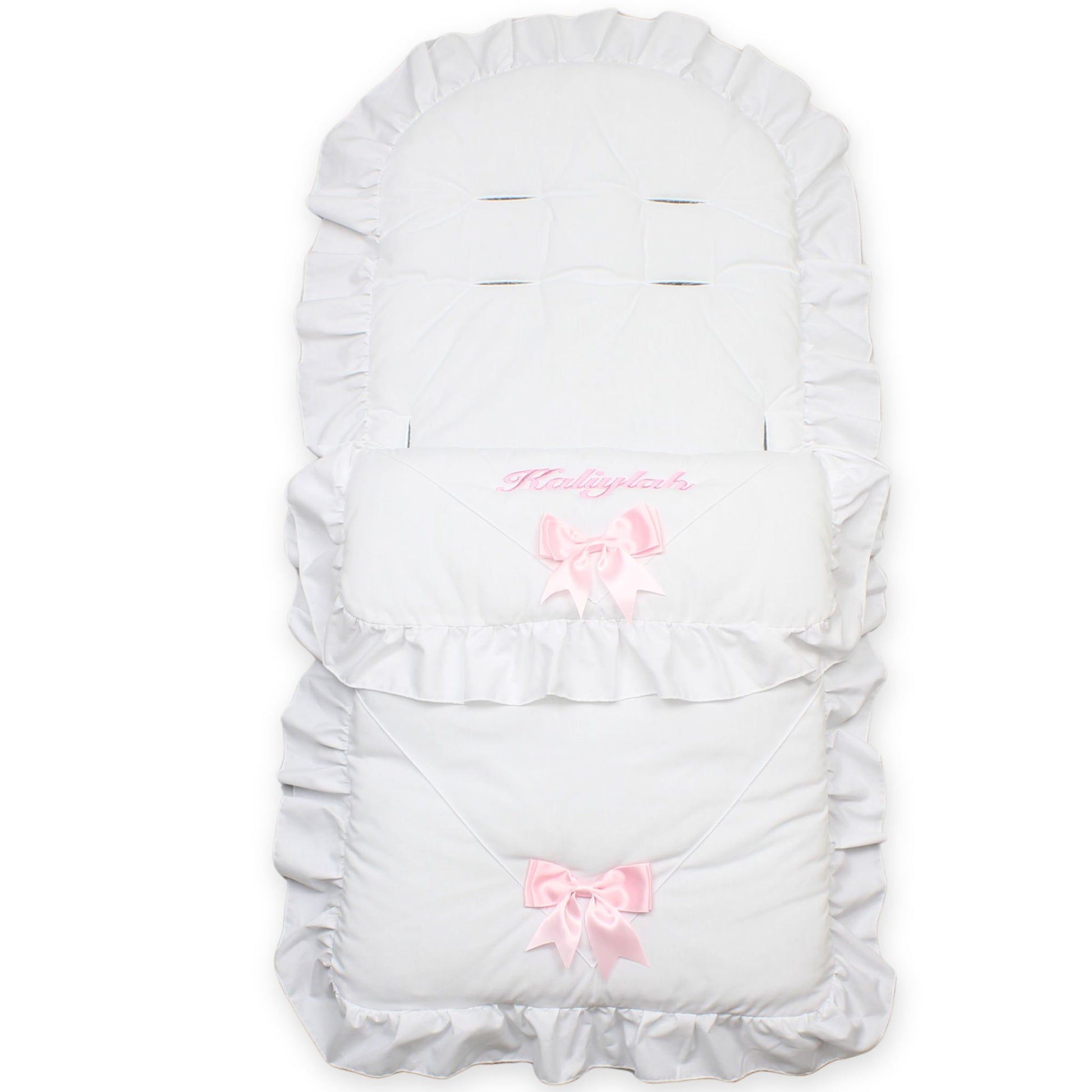 Personalised Cosy Toes Footmuff Two Bow Universal White Pink