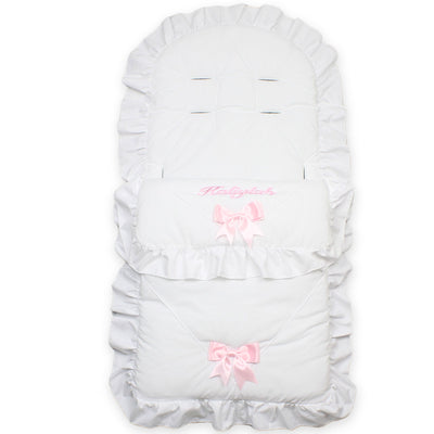 Personalised Cosy Toes / Footmuff Two Bow - Universal  White / Pink
